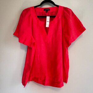 J.Crew Flutter Sleeve Linen V-Neck Top - Size Large - MF0278